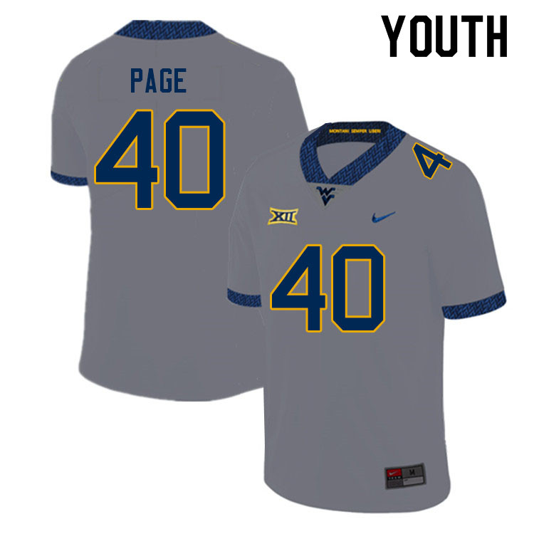 Youth #40 Corbin Page West Virginia Mountaineers College Football Jerseys Sale-Gray - Click Image to Close